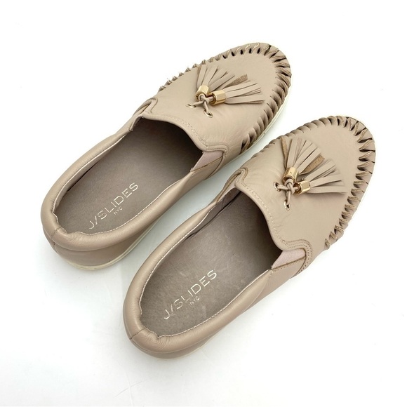 J/SLIDES Nyc AZTEC Leather Fringe Wrapped Tassel Slip on Shoes in National Beige - Picture 7 of 11